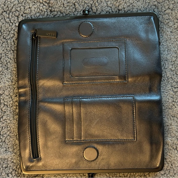 HOBO Handbags - HOBO Grey Silver Leather Wallet with Zip Pocket